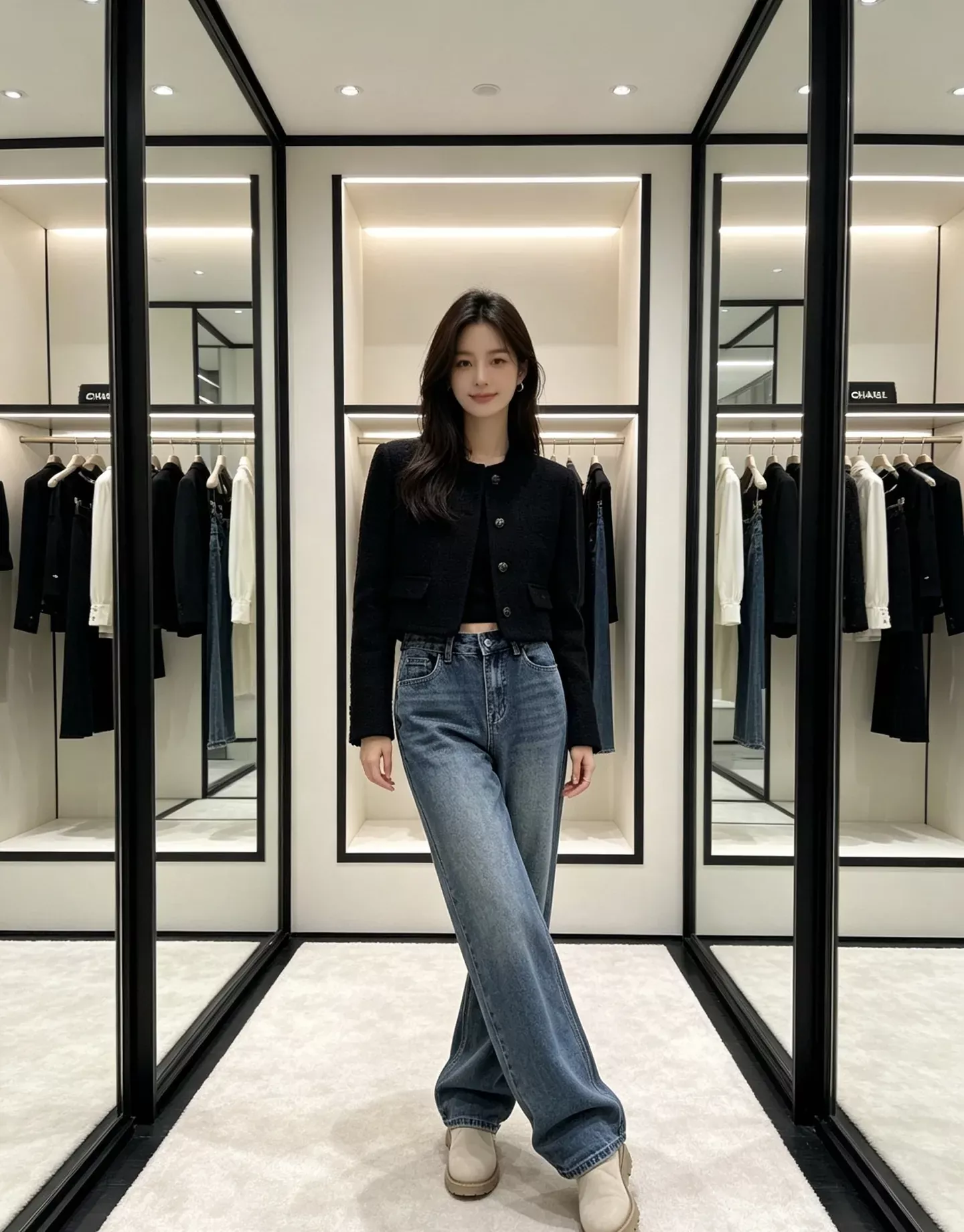 샤넬 하이웨이스트 와이드 여성용 데님 팬츠 상세 이미지 18