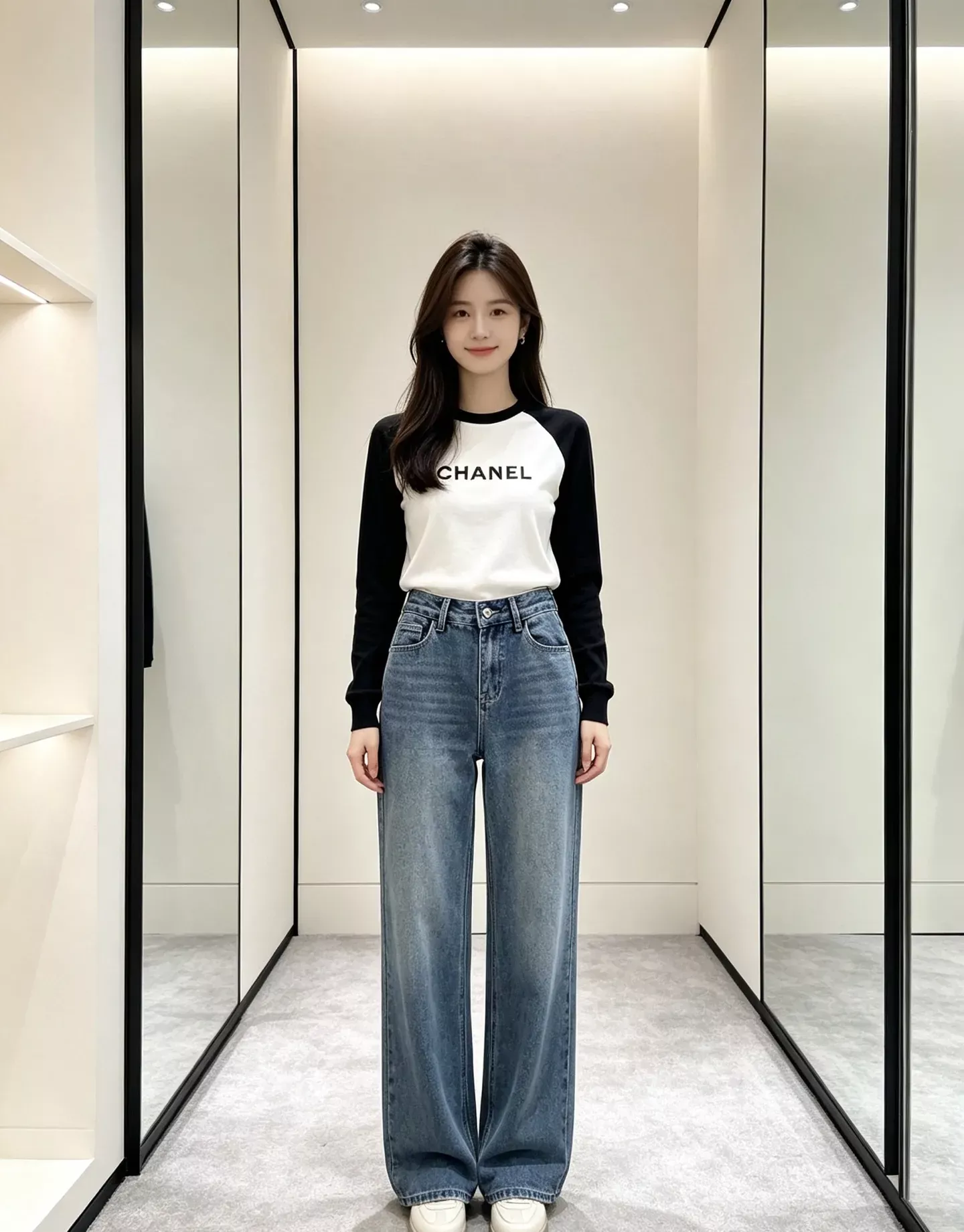 샤넬 하이웨이스트 와이드 여성용 데님 팬츠 상세 이미지 21