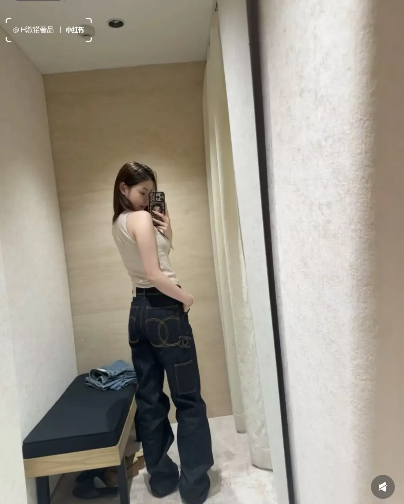 샤넬 더블 C 장식 와이드 여성용 데님 팬츠 상세 이미지 26
