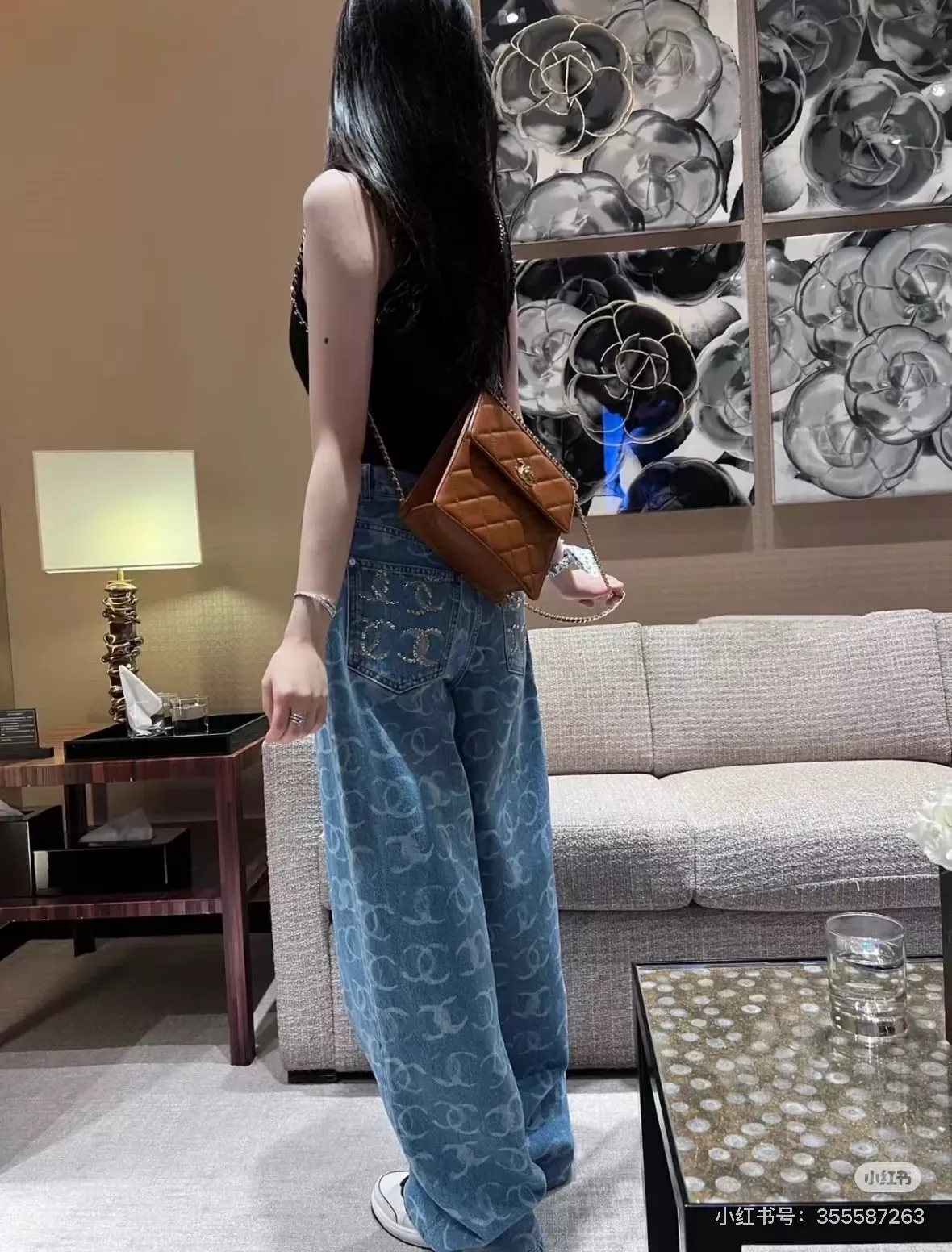 샤넬 자카드 하이웨이스트 여성용 데님 팬츠 상세 이미지 32