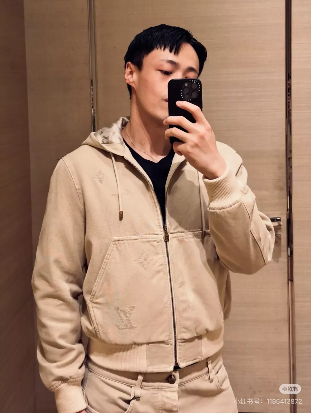 루이비통 자수 후드 데님 남녀공용 후드 재킷 상세 이미지 10
