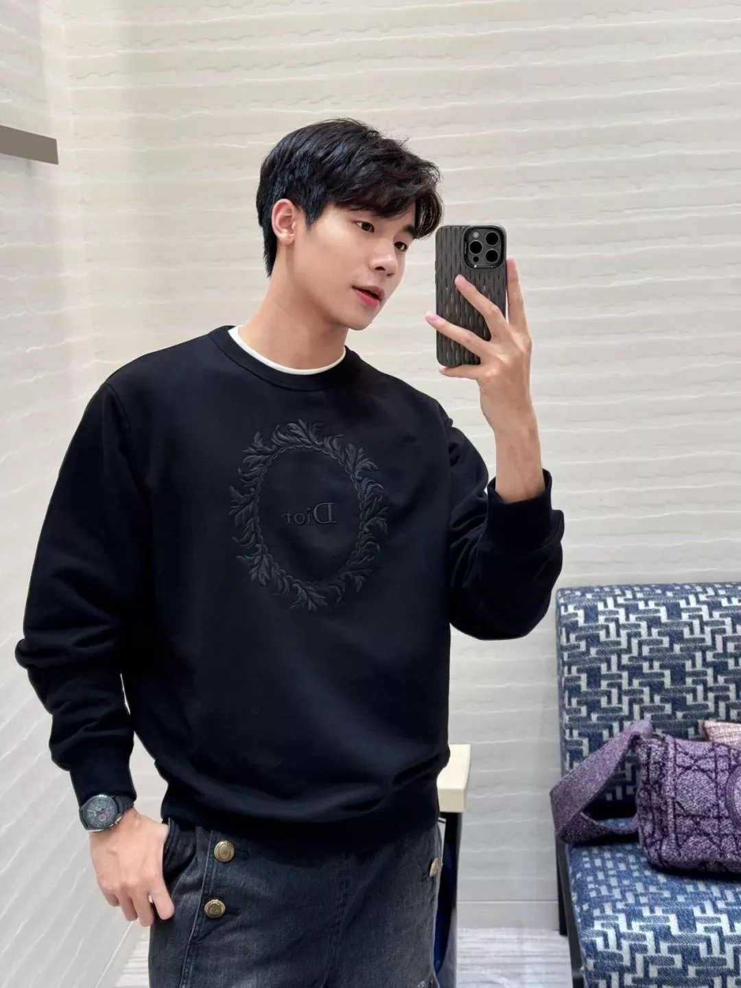 디올 원형 자수 오버핏 남녀공용 맨투맨 티셔츠 상세 이미지 10
