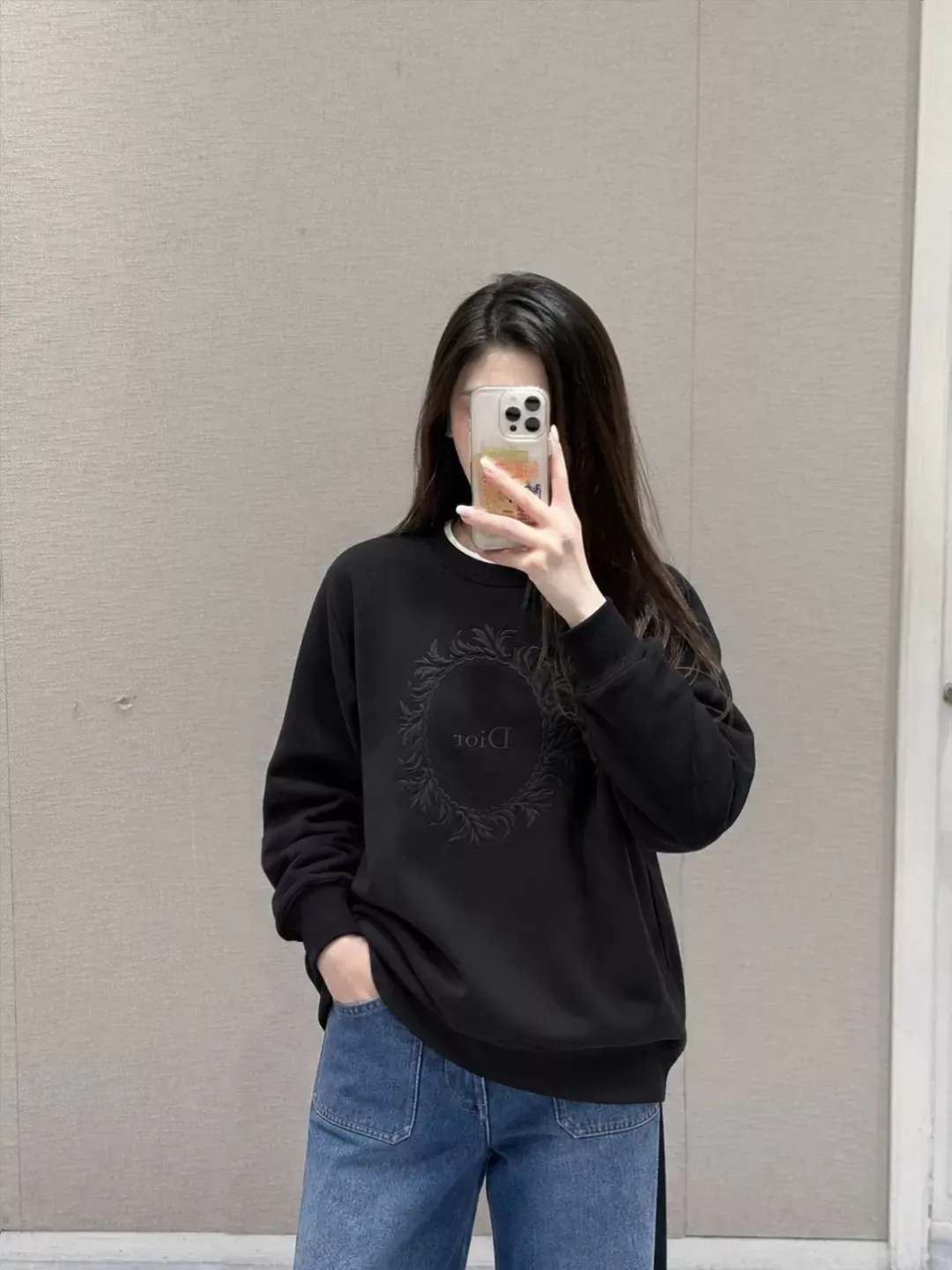 디올 원형 자수 오버핏 남녀공용 맨투맨 티셔츠 상세 이미지 14