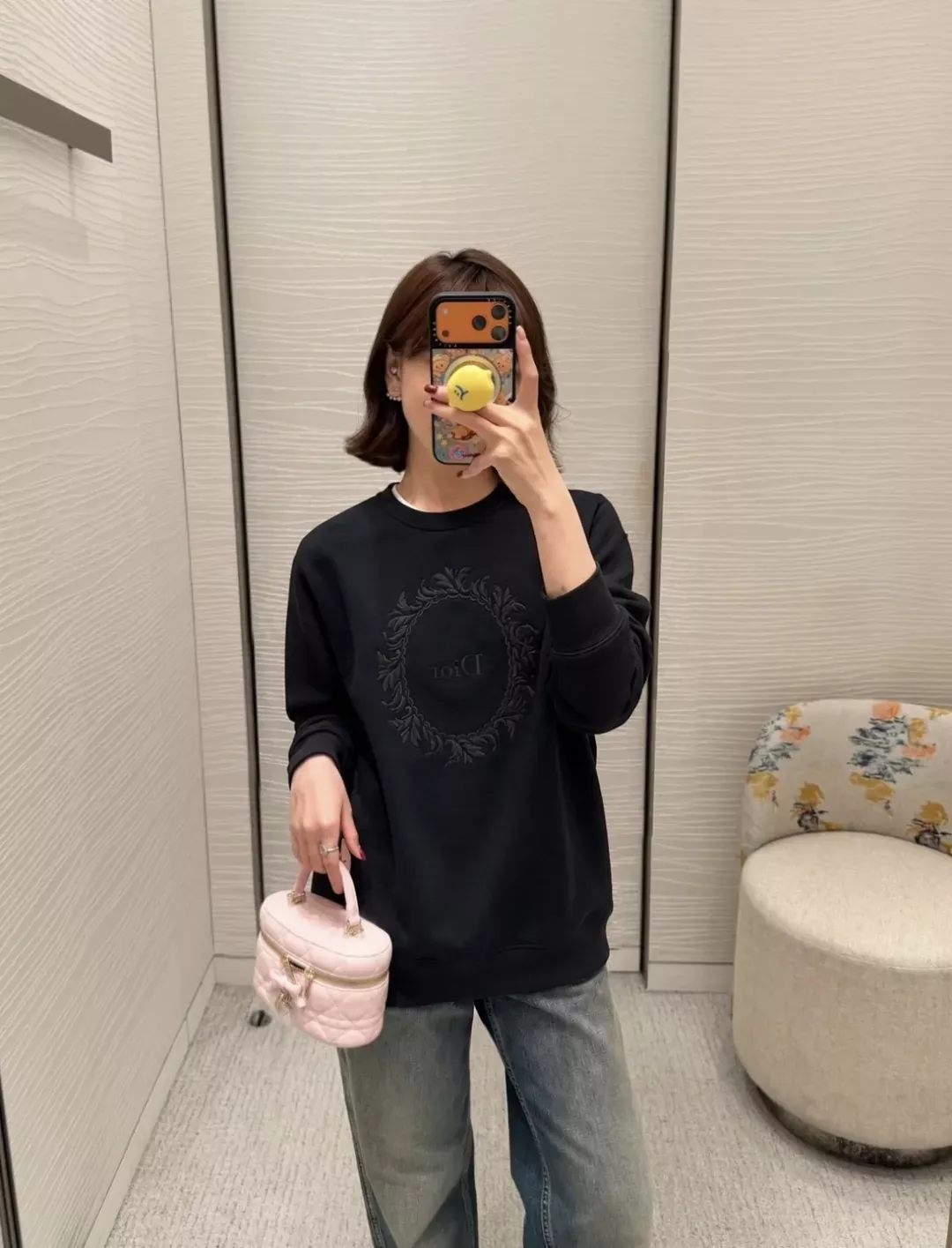 디올 원형 자수 오버핏 남녀공용 맨투맨 티셔츠 상세 이미지 17
