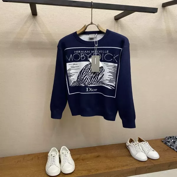 디올 고래 레터링 자수 남녀공용 긴소매 니트