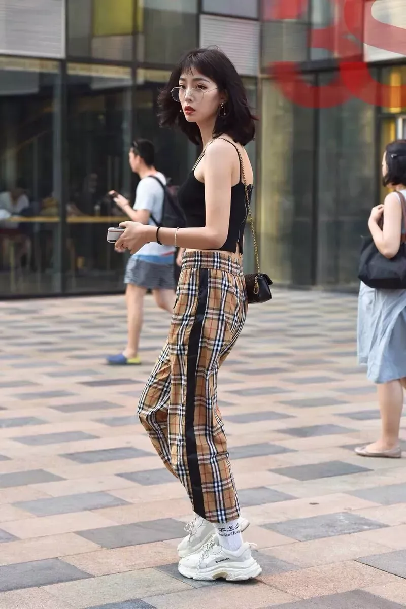 버버리 체크 새틴 장식 여성용 캐쥬얼 팬츠 상세 이미지 49