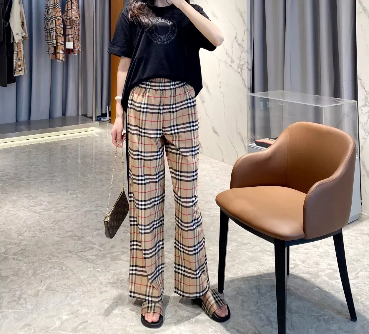 버버리 빈티지 체크 와이드 여성용 캐쥬얼 팬츠 상세 이미지 47