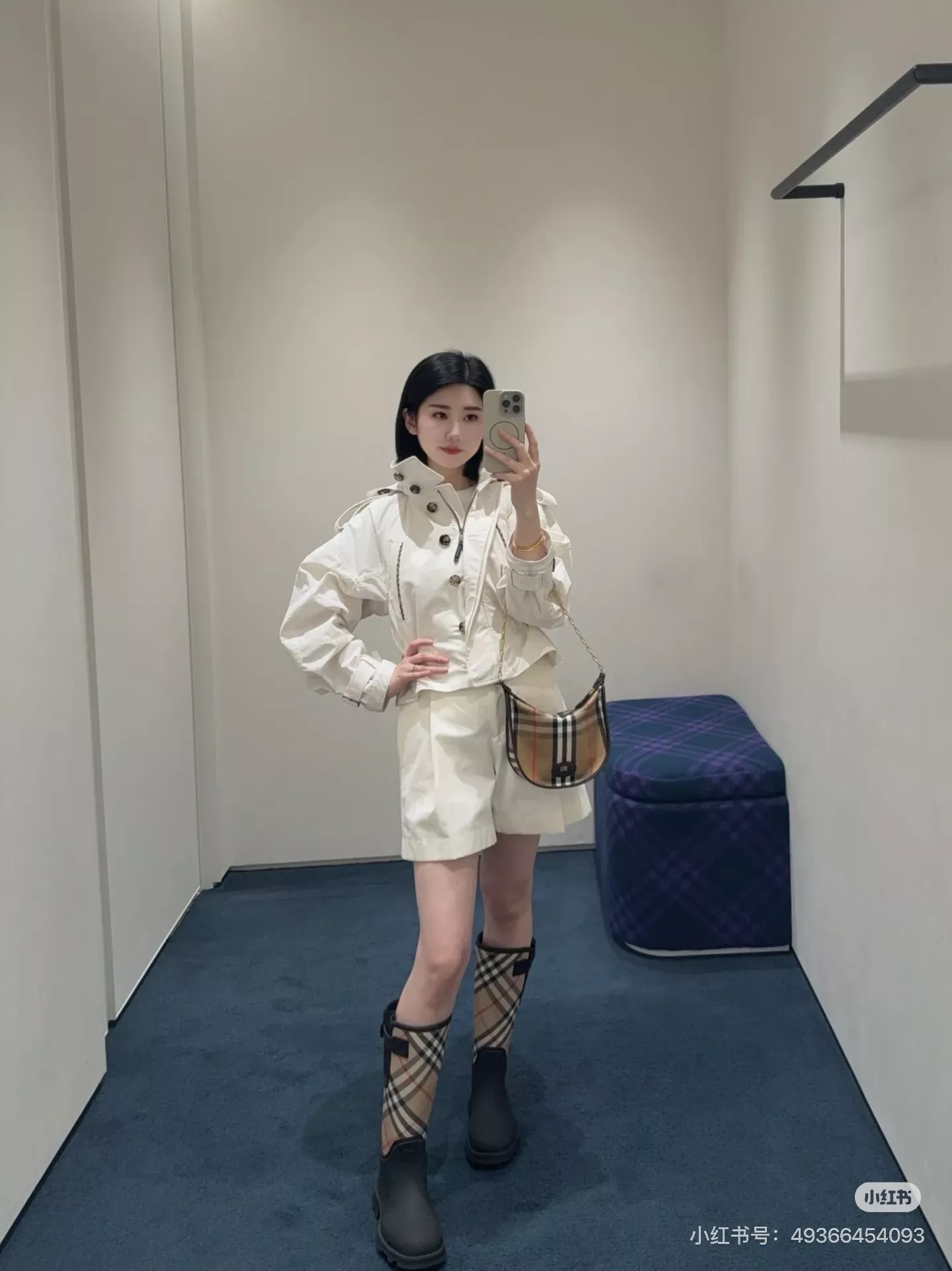버버리 후드 수납 면 혼방 여성용 쇼트 코트 상세 이미지 23