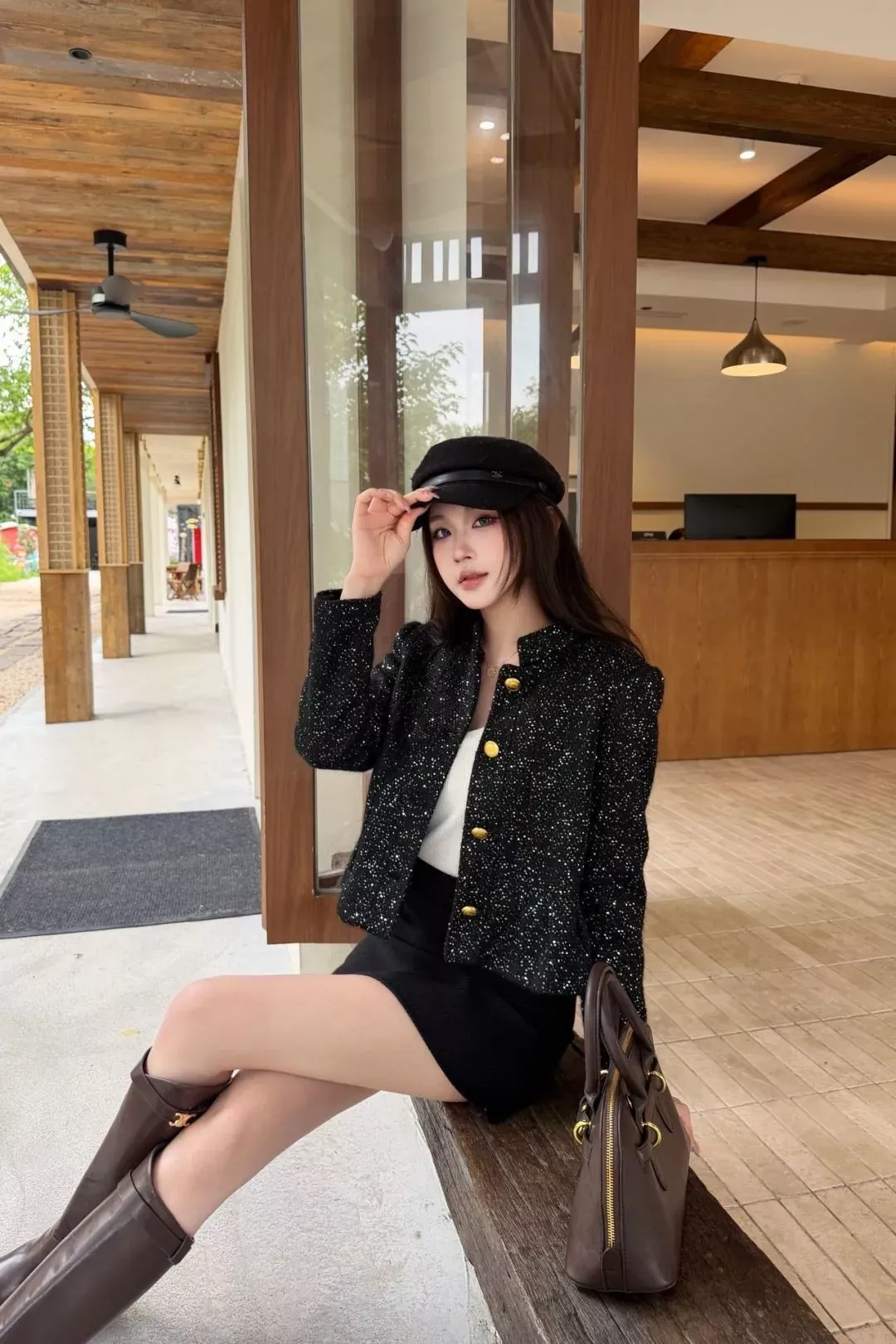 디올 블랙 골드 버튼 여성용 트위드 재킷 상세 이미지 12