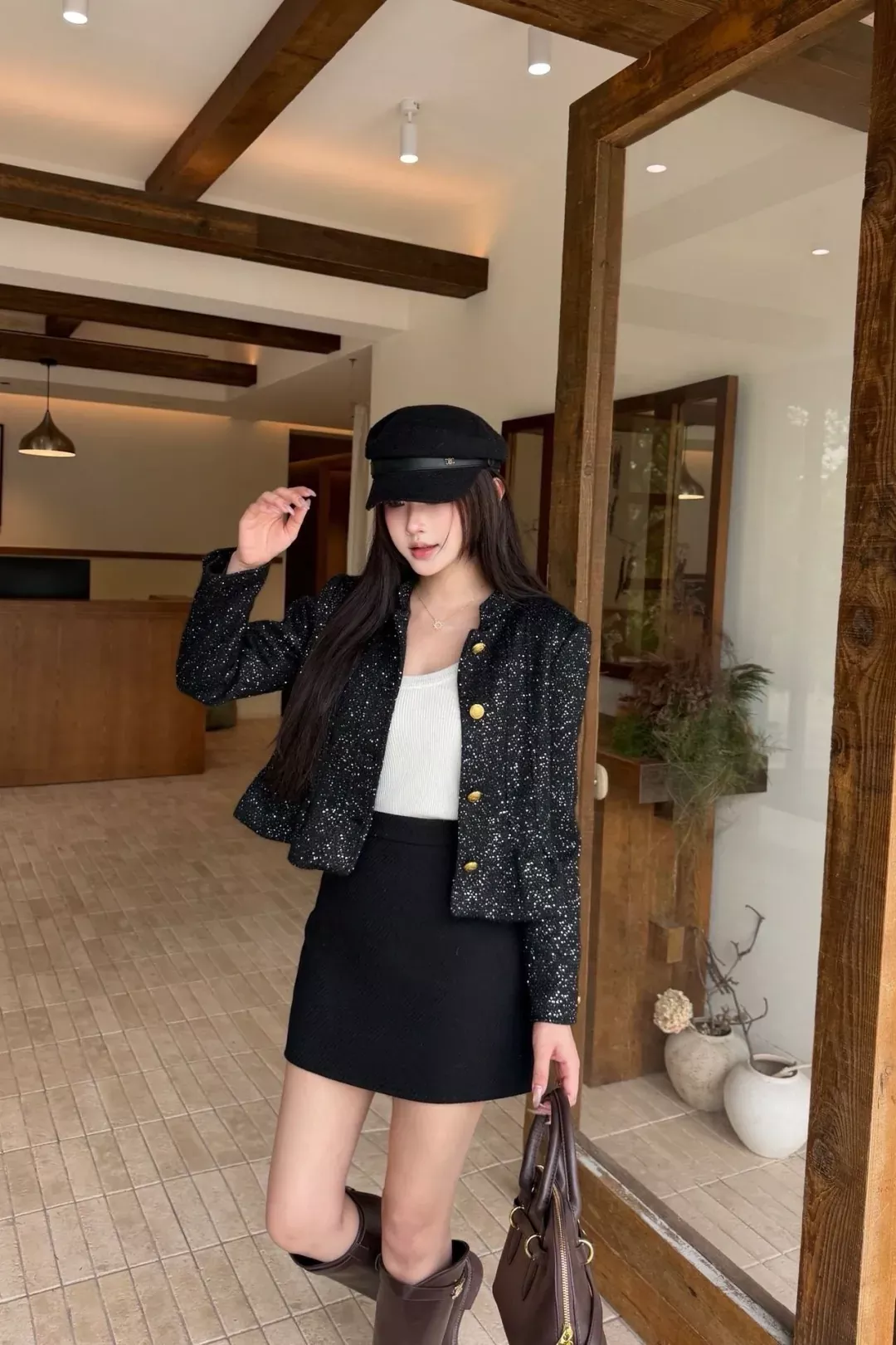 디올 블랙 골드 버튼 여성용 트위드 재킷 상세 이미지 13