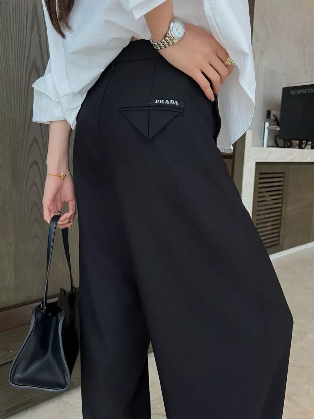 프라다 하이웨이스트 와이드 여성용 슬렉스 팬츠 상세 이미지 27