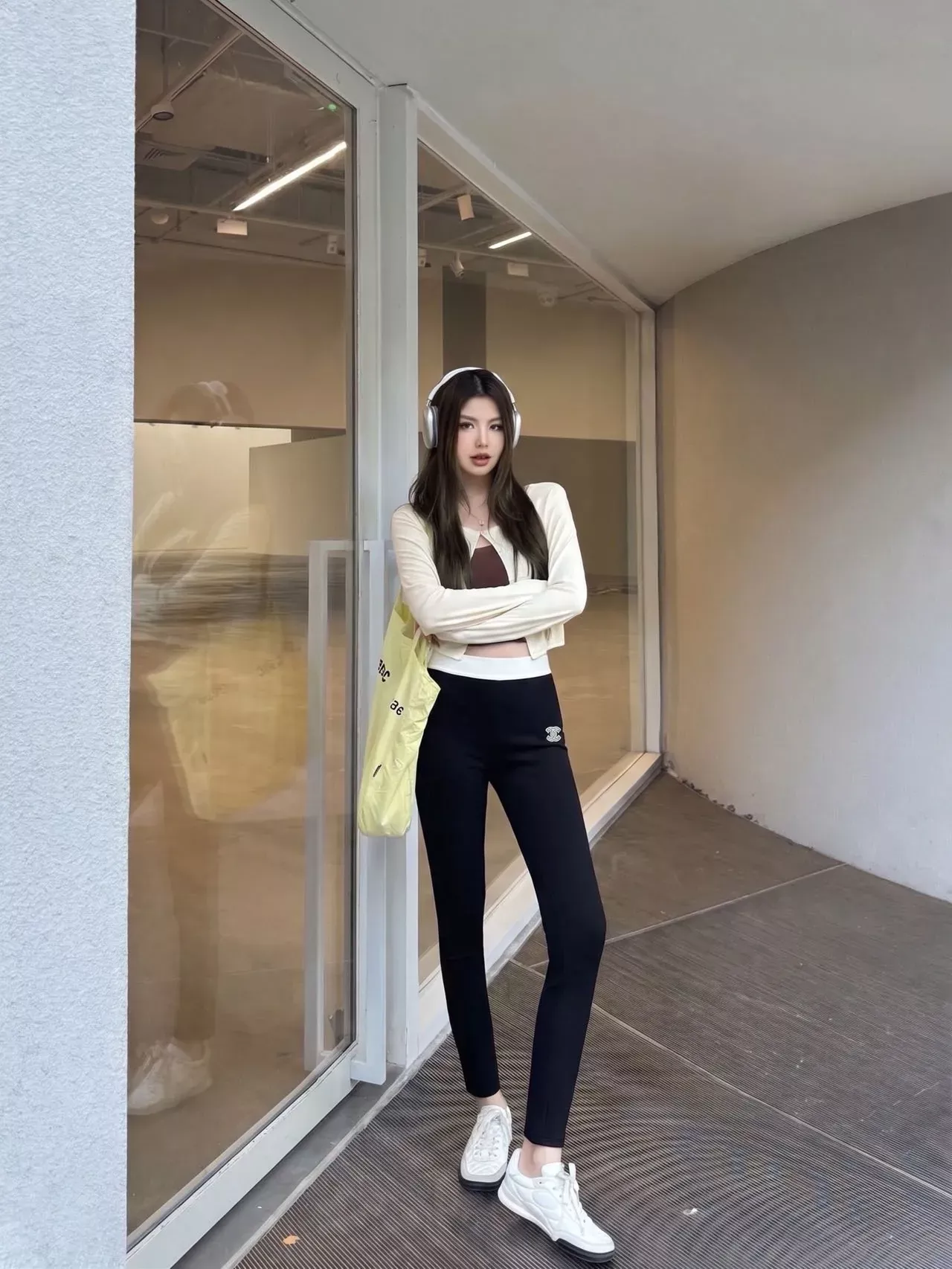 샤넬 배색 허리 자수 여성용 레깅스 팬츠 상세 이미지 14