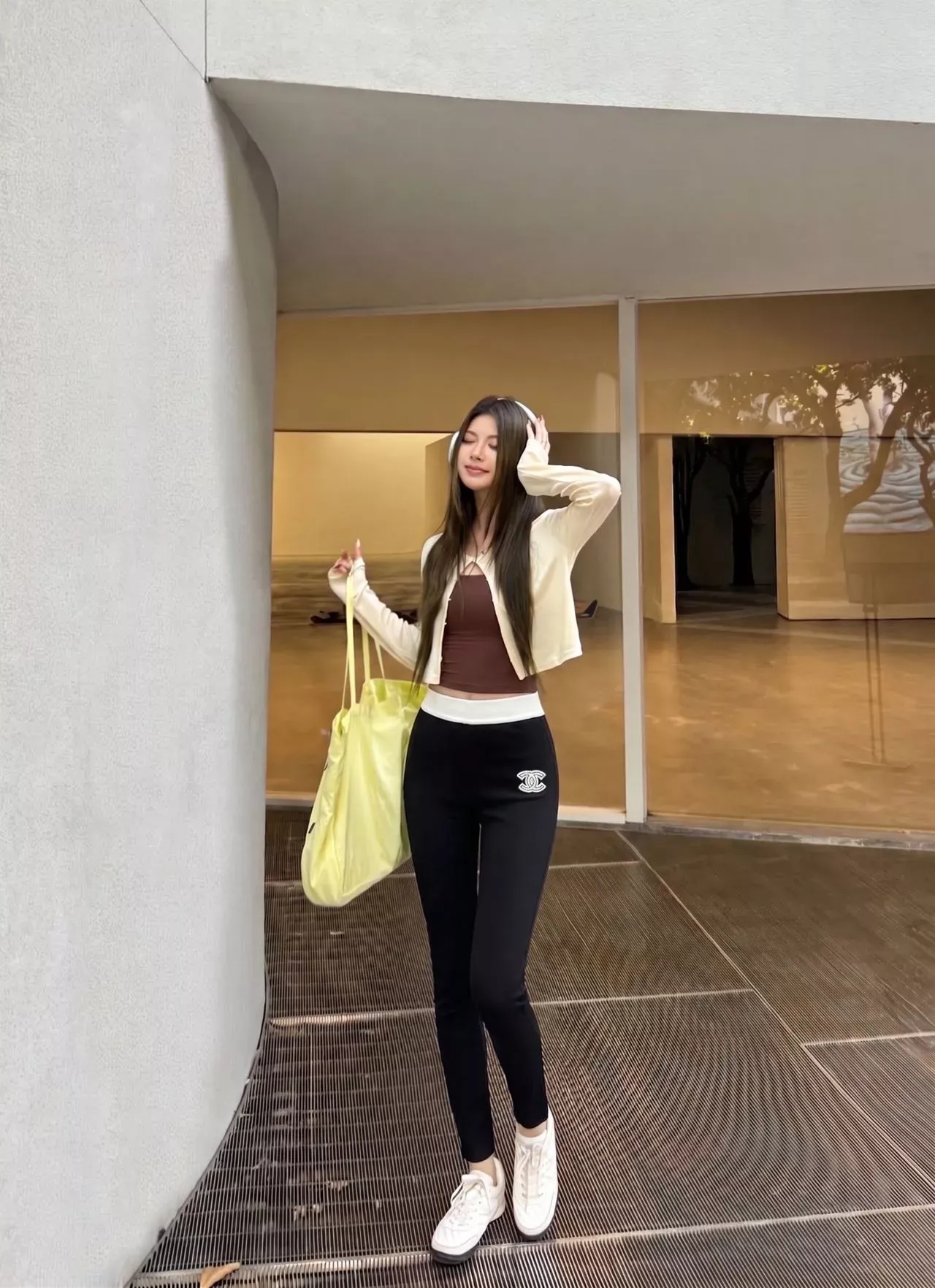 샤넬 배색 허리 자수 여성용 레깅스 팬츠 상세 이미지 17