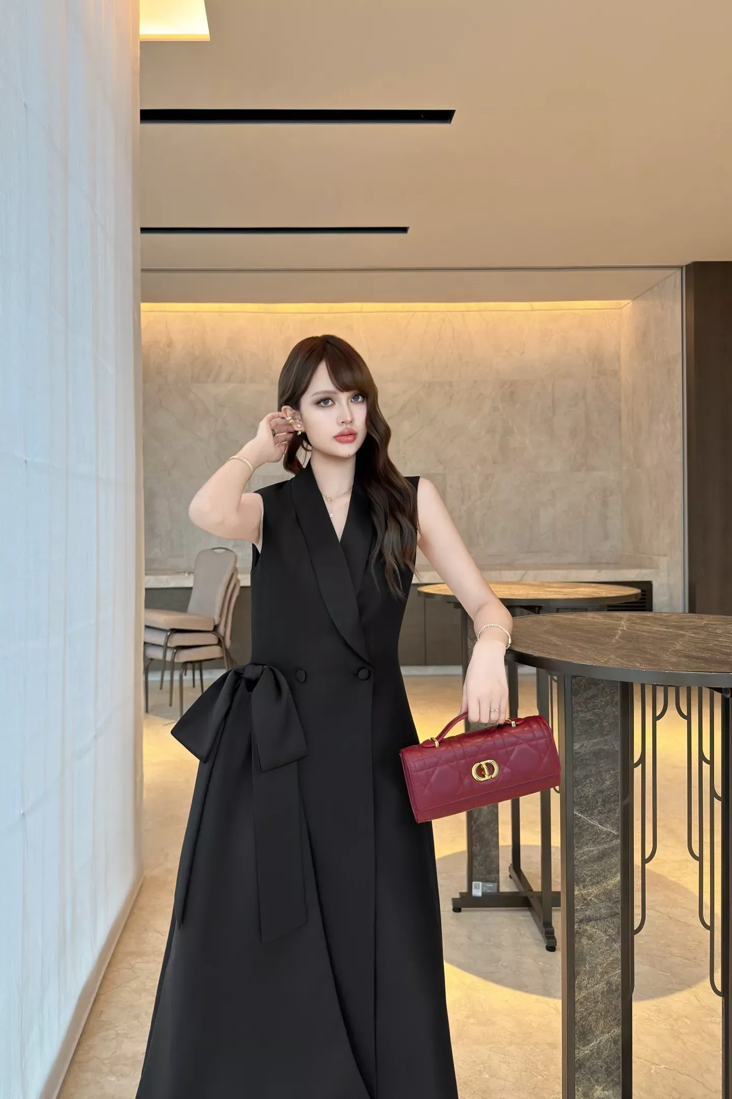 디올 리본 장식 슬리브리스 여성용 원피스 상세 이미지 28