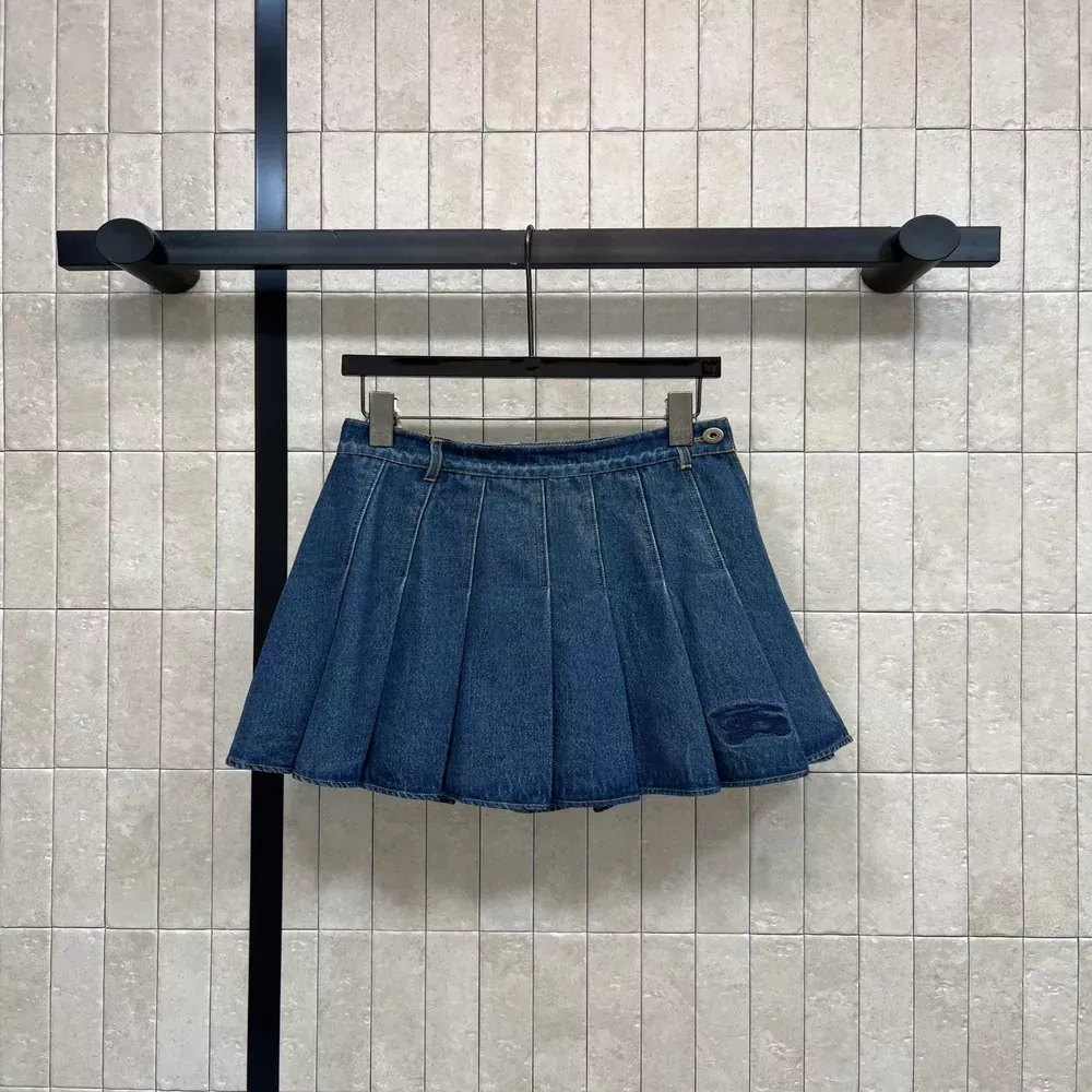 버버리 워싱 데님 플리츠 여성용 미니 스커트
