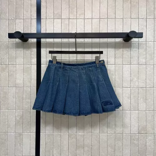 버버리 워싱 데님 플리츠 여성용 미니 스커트