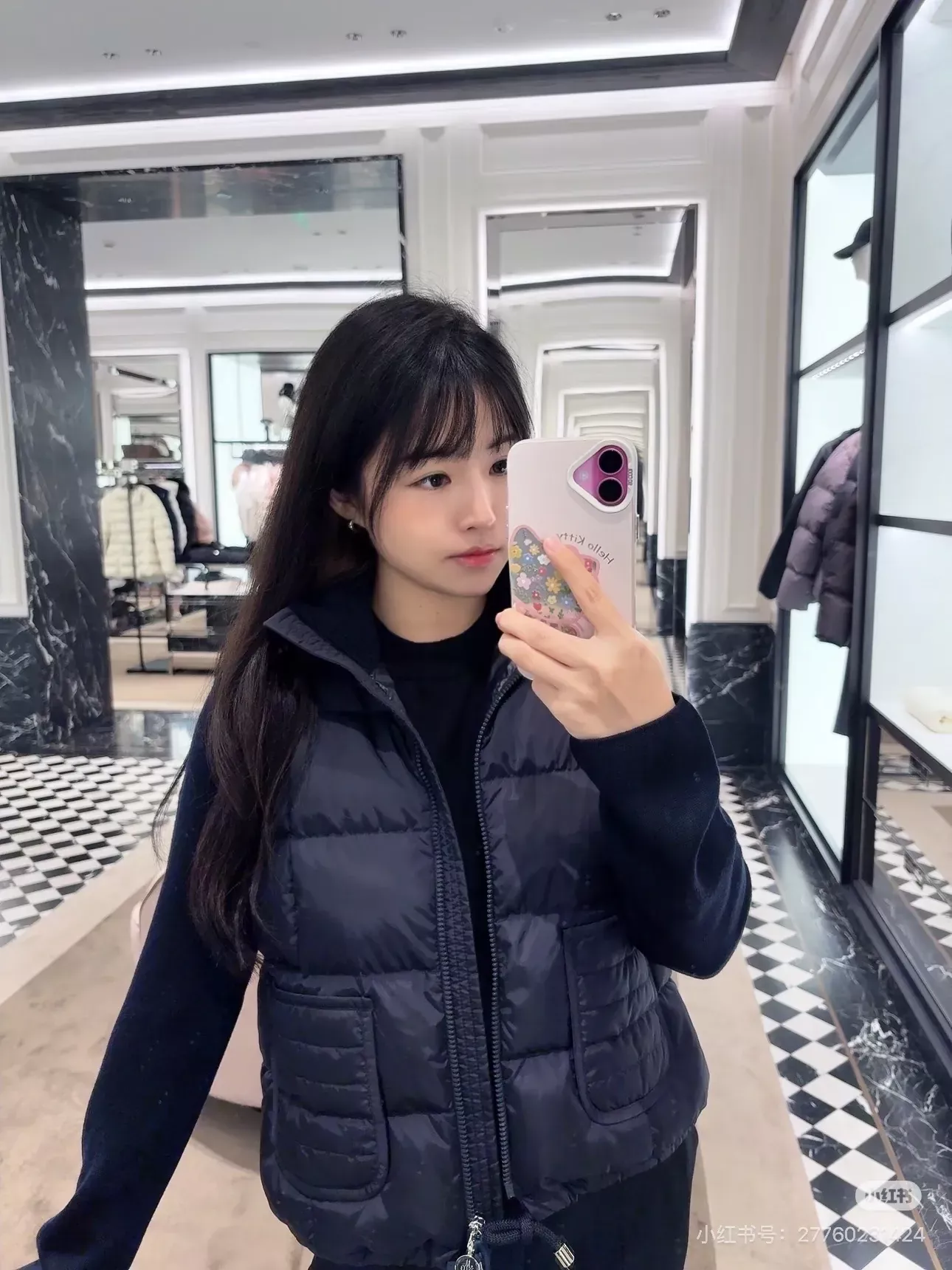 몽클레어 니트 소매 하이넥 여성용 쇼트 패딩 상세 이미지 18