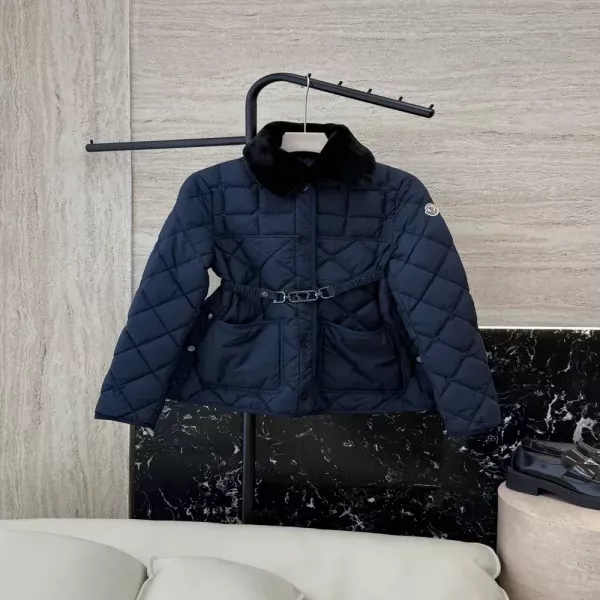 몽클레어 체크 퀼팅 퍼 카라 여성용 쇼트 패딩