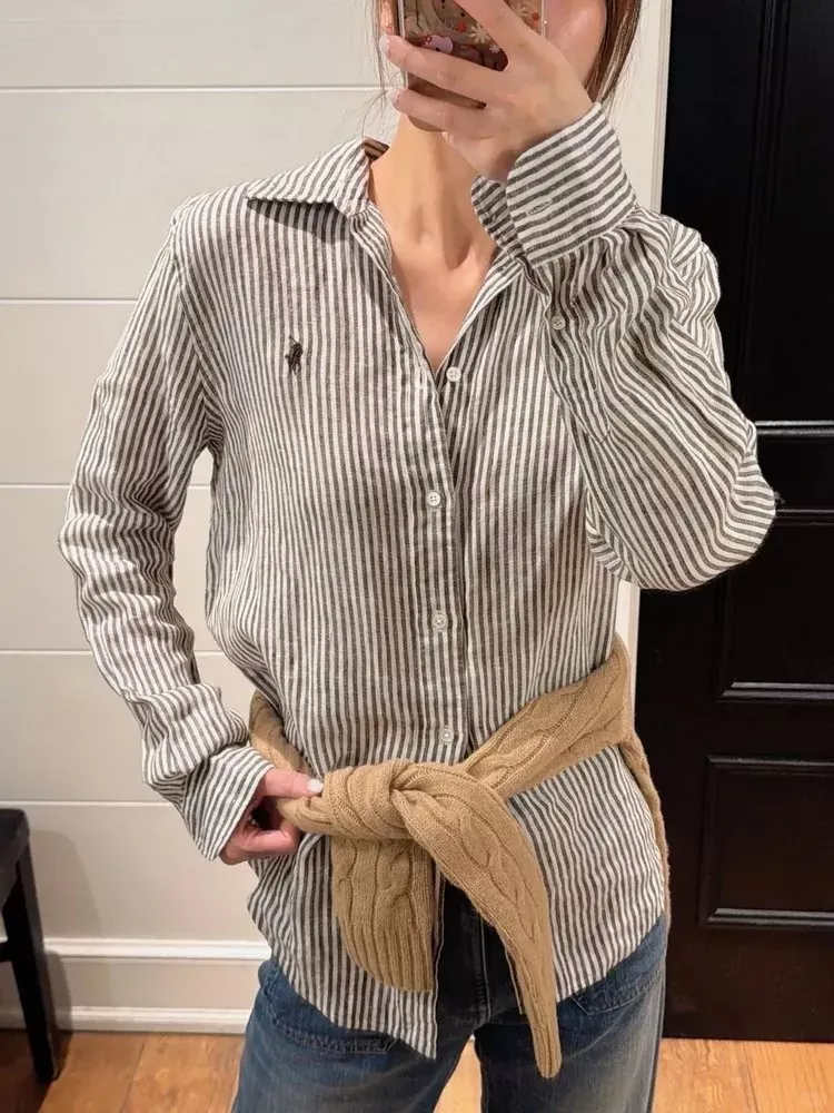랄프로렌 스트라이프 린넨 남녀공용 긴소매 셔츠 상세 이미지 27