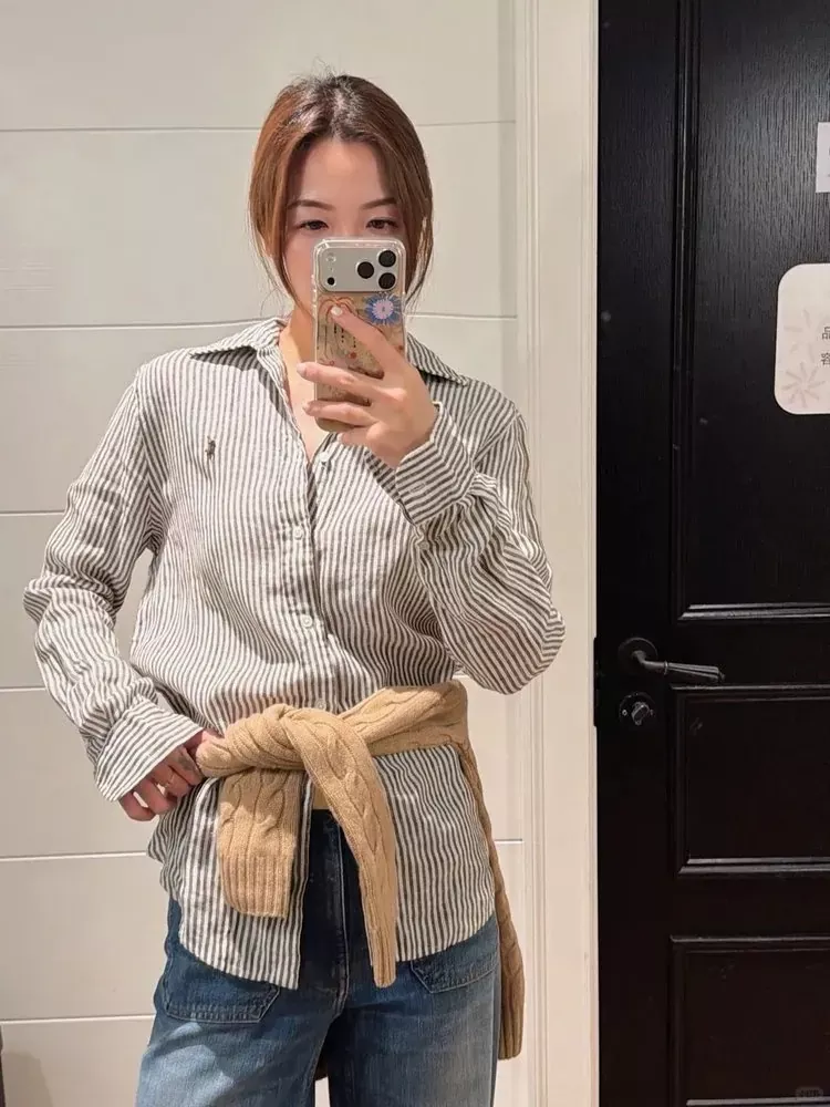 랄프로렌 스트라이프 린넨 남녀공용 긴소매 셔츠 상세 이미지 28