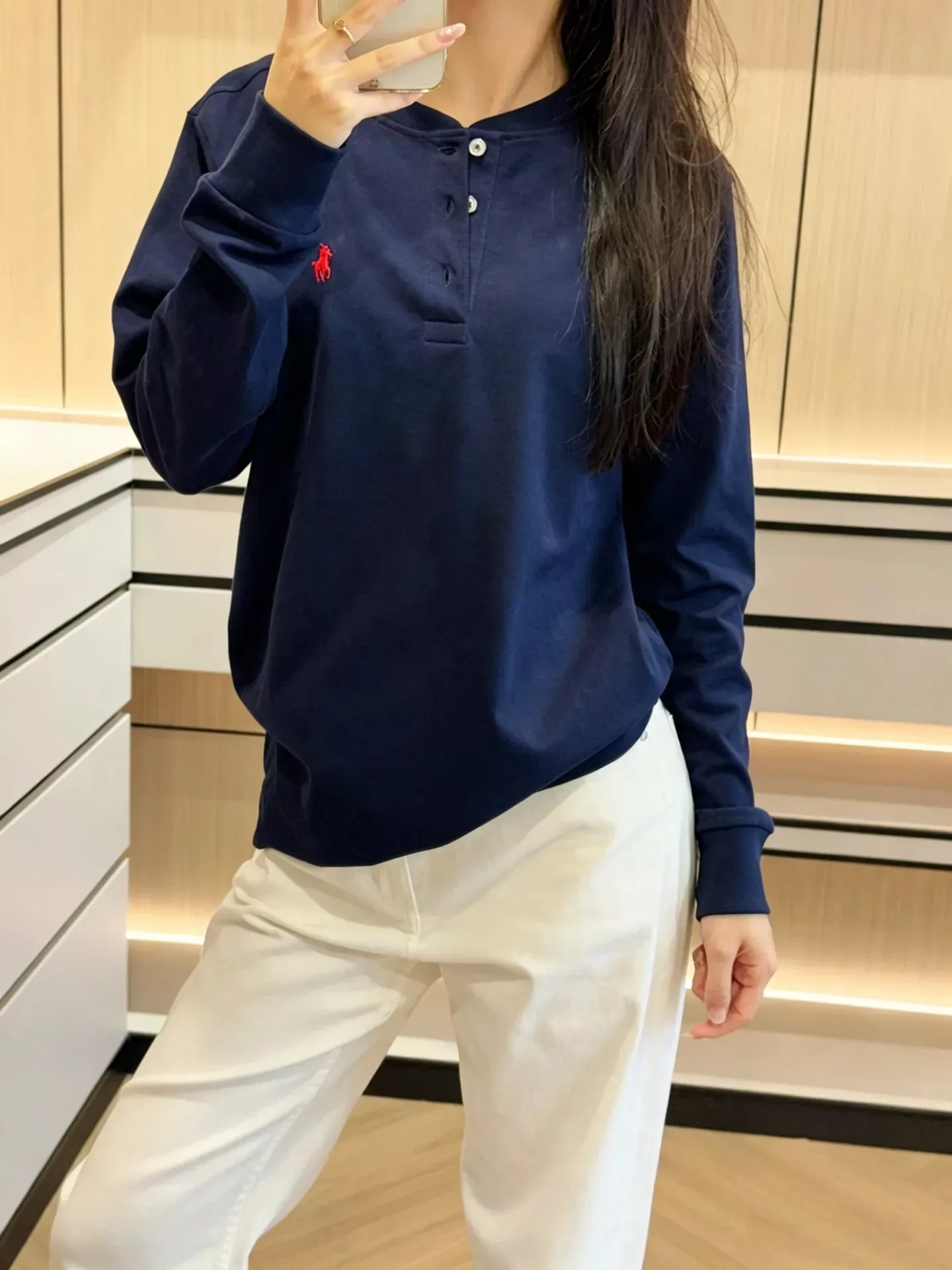 랄프로렌 헨리넥 코튼 자수 남녀공용 긴소매 티셔츠 상세 이미지 90