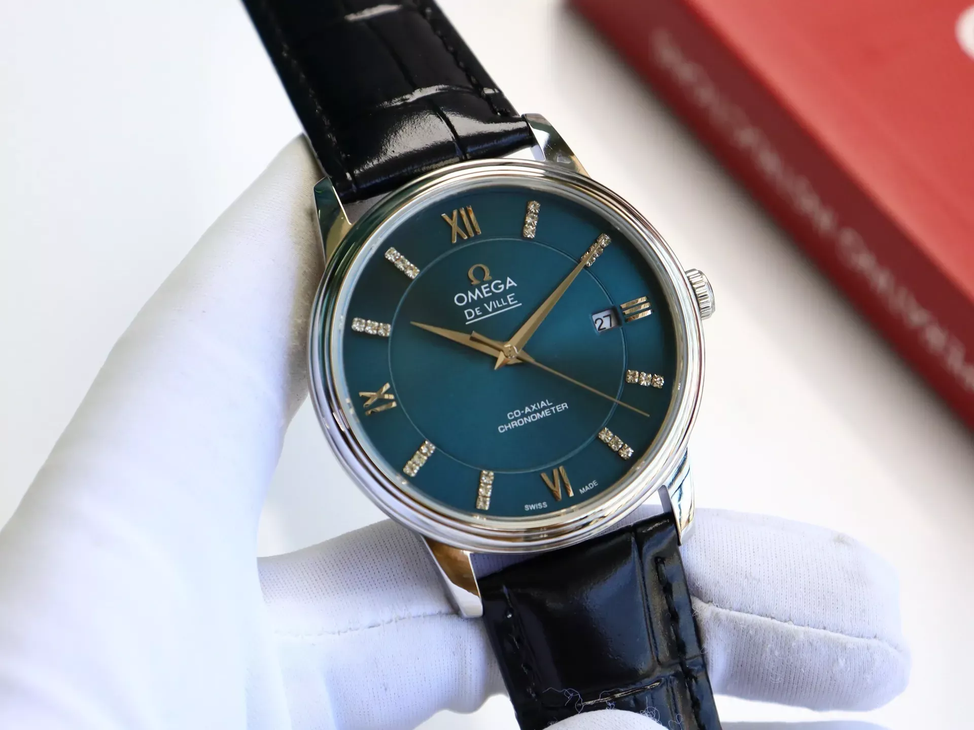 오메가 드빌 오토매틱 39mm 남성용 가죽 시계 상세 이미지 2