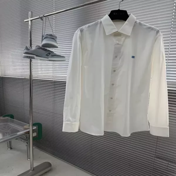 셀린느 자수 로고 코튼 포플린 남녀공용 긴소매 셔츠