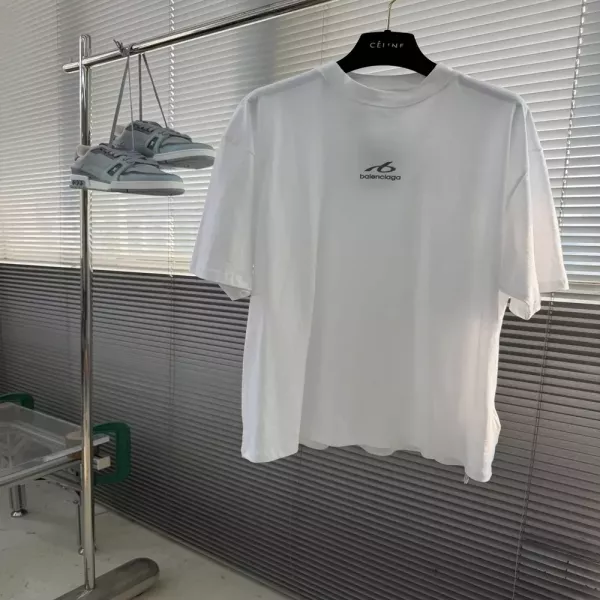 발렌시아가 반사 프린트 로고 남녀공용 반소매 티셔츠