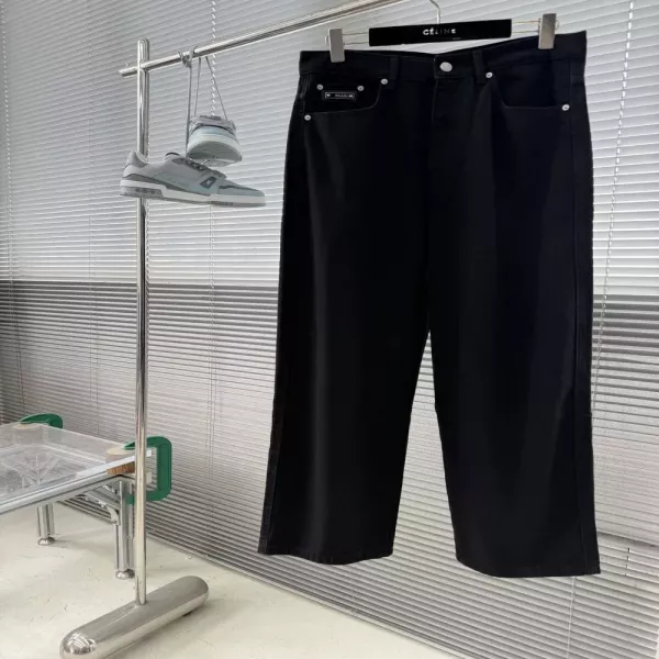 프라다 워싱 와이드 핏 남녀공용 데님 팬츠