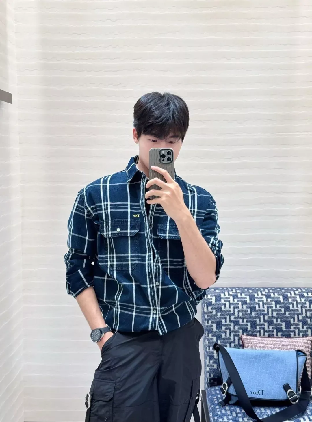 디올 체크 옥스퍼드 데님 남녀공용 긴소매 셔츠 상세 이미지 21