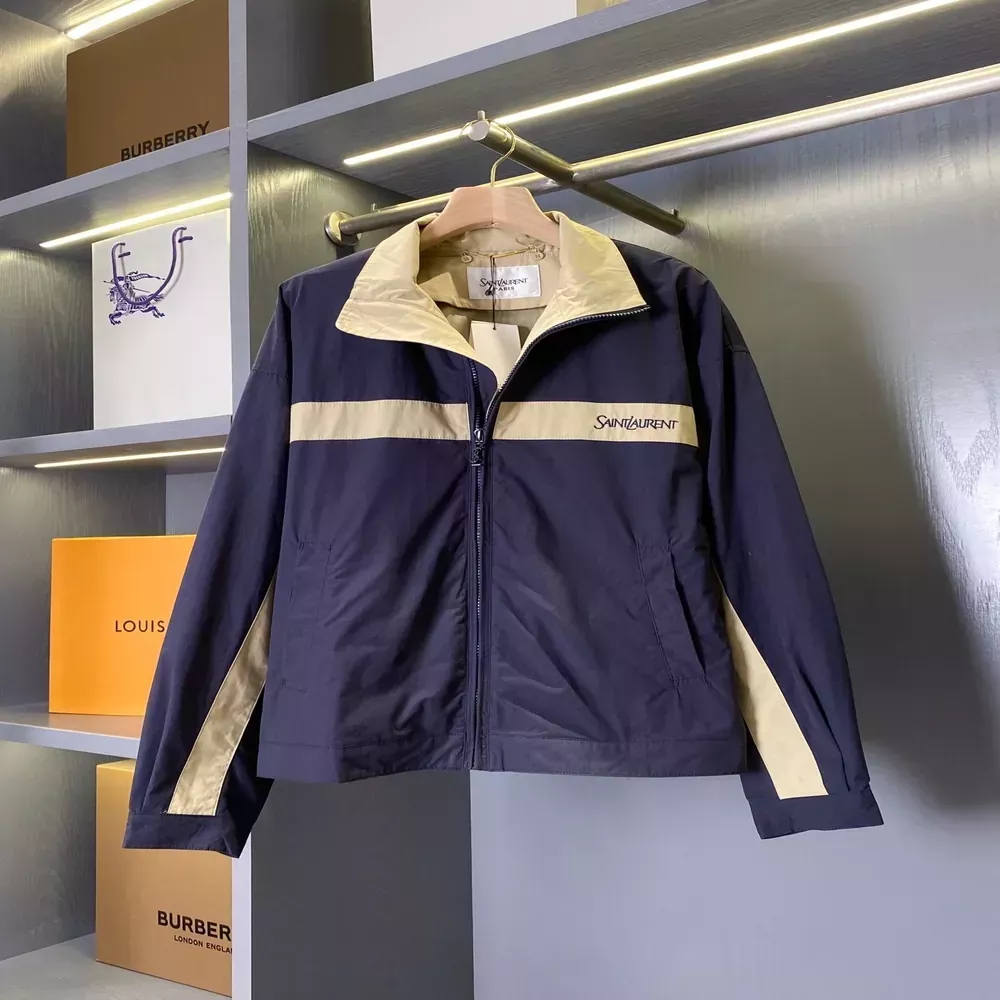 입생로랑 배색 코튼 캔버스 집업 재킷