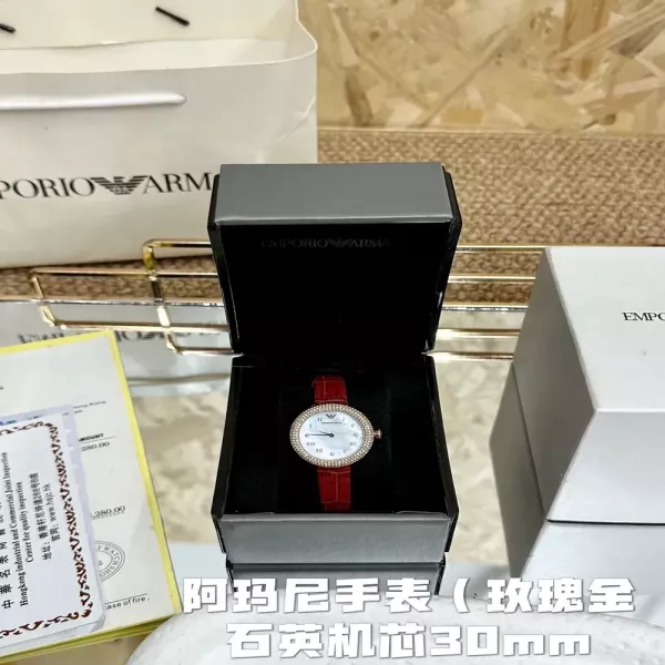 아르마니 스틸 쿼츠 30mm 여성용 가죽 시계