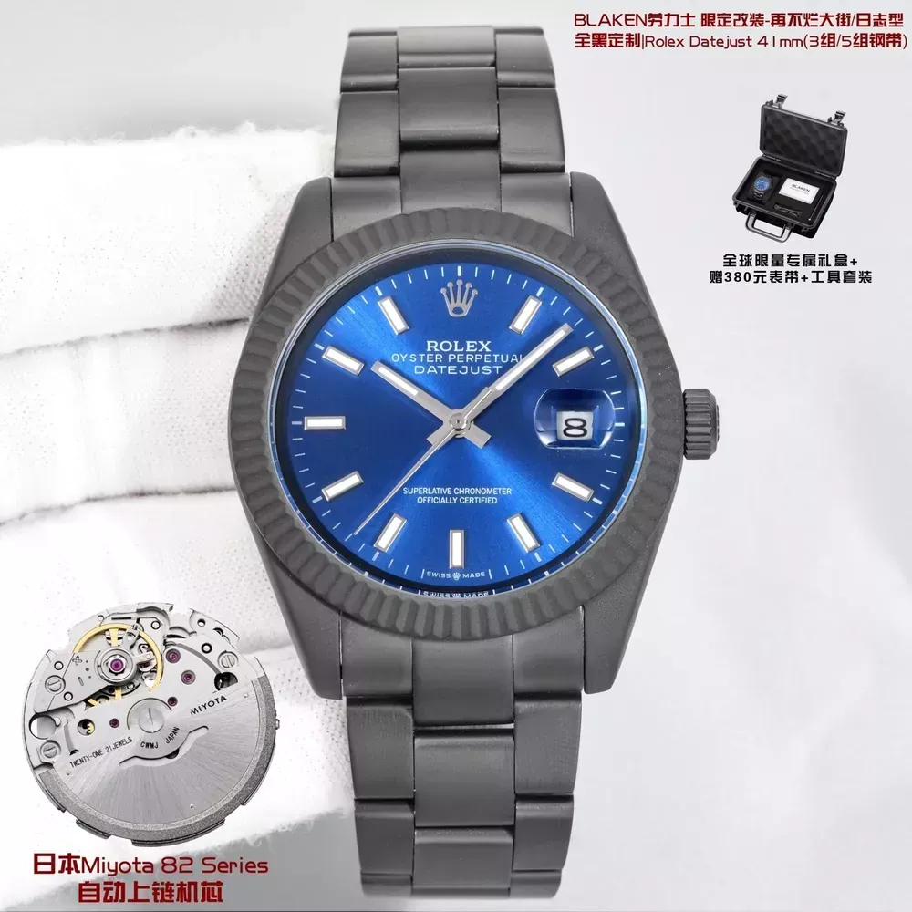 롤렉스 블랙 커스텀 41mm 남성용 메탈 시계