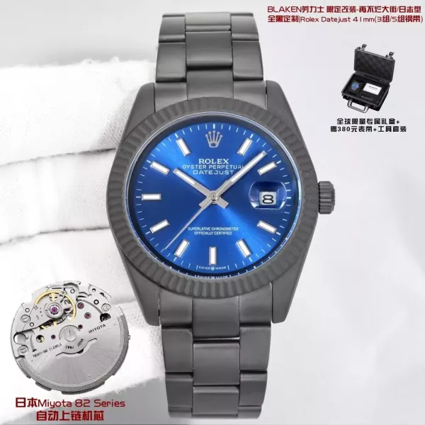 롤렉스 블랙 커스텀 41mm 남성용 메탈 시계