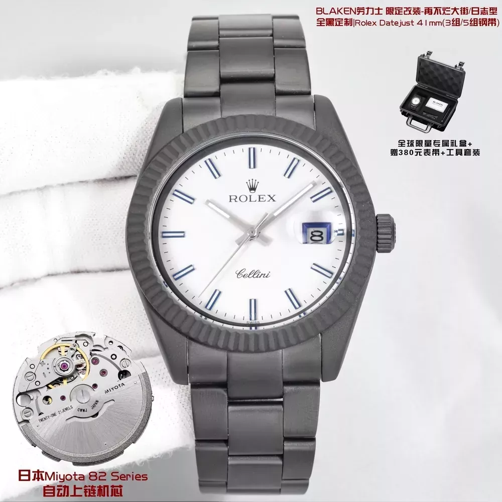 롤렉스 블랙 커스텀 41mm 남성용 메탈 시계