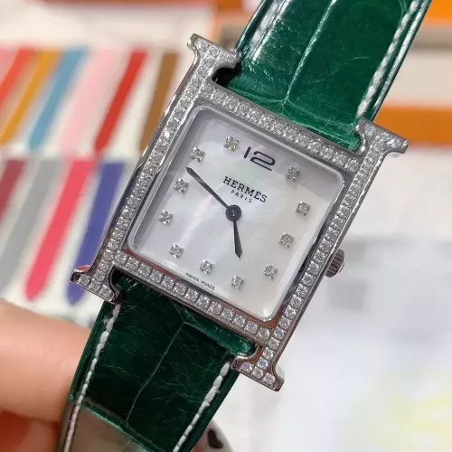 에르메스 H 쉐이프 자개 다이얼 여성용 가죽 시계