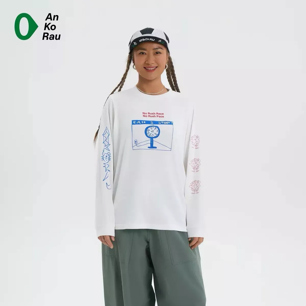 안코라우 아트 프린트 여성용 긴소매 티셔츠 상세 이미지 2