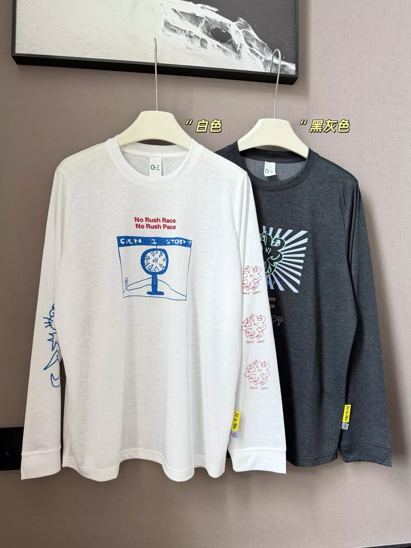 안코라우 아트 프린트 여성용 긴소매 티셔츠 상세 이미지 28
