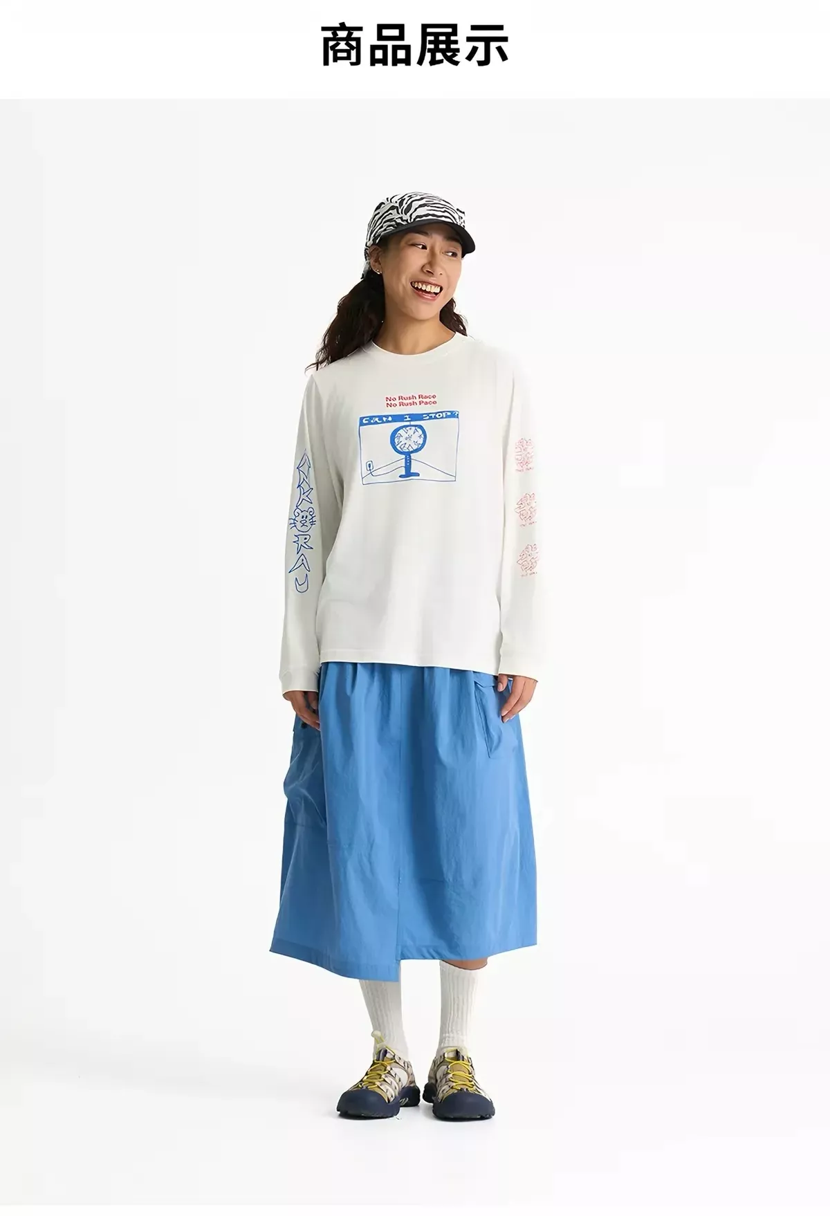 안코라우 아트 프린트 여성용 긴소매 티셔츠 상세 이미지 3