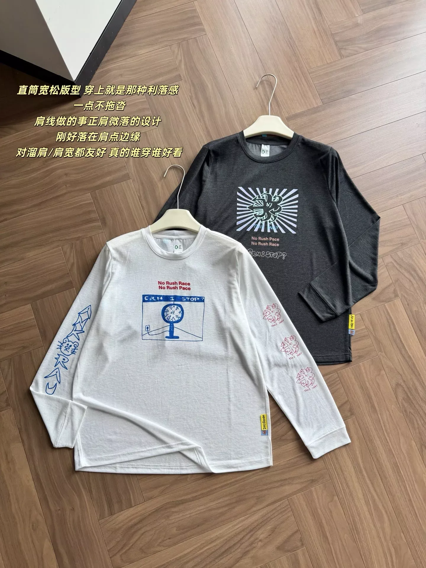 안코라우 아트 프린트 여성용 긴소매 티셔츠 상세 이미지 37