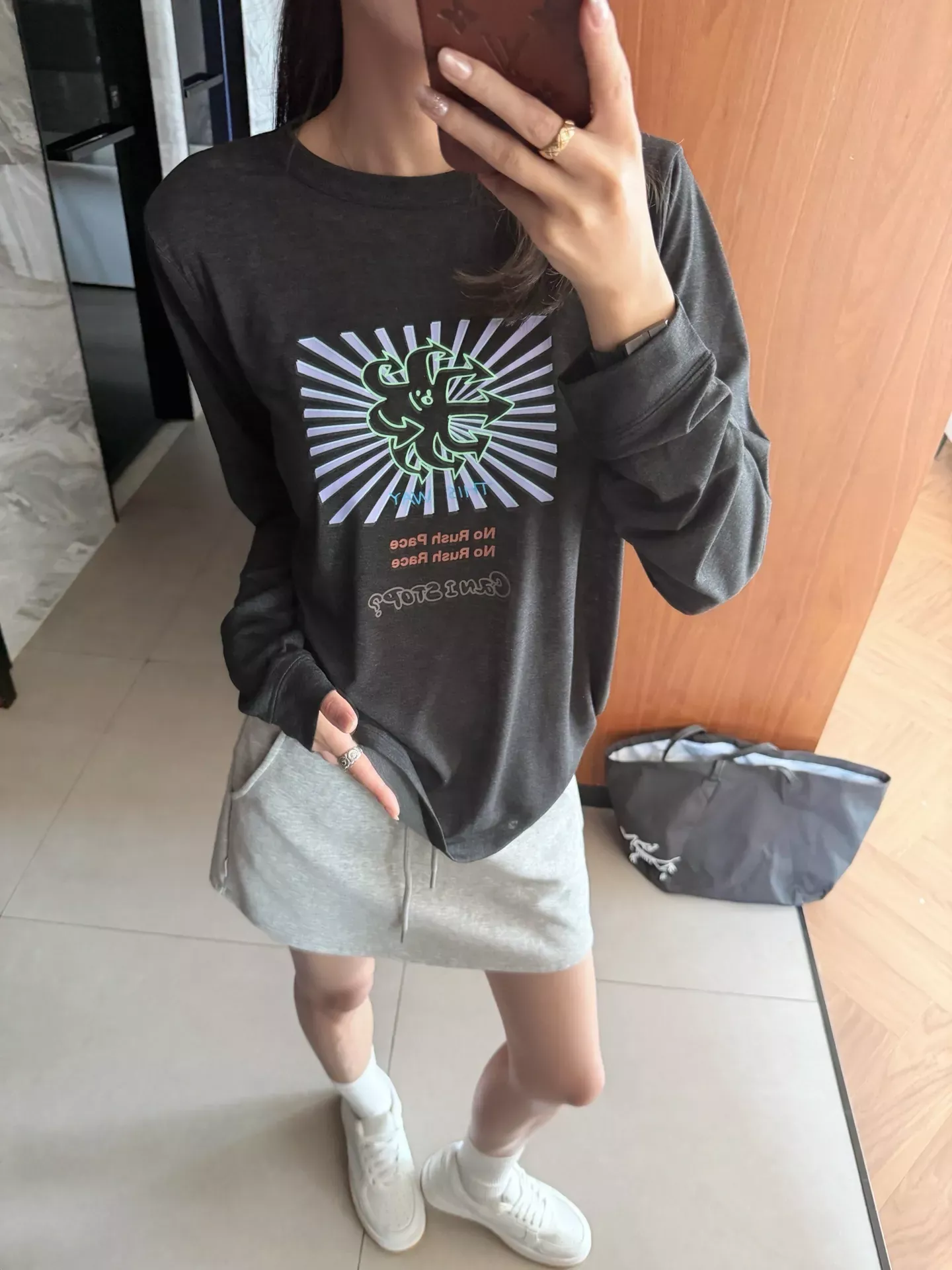 안코라우 아트 프린트 여성용 긴소매 티셔츠 상세 이미지 66
