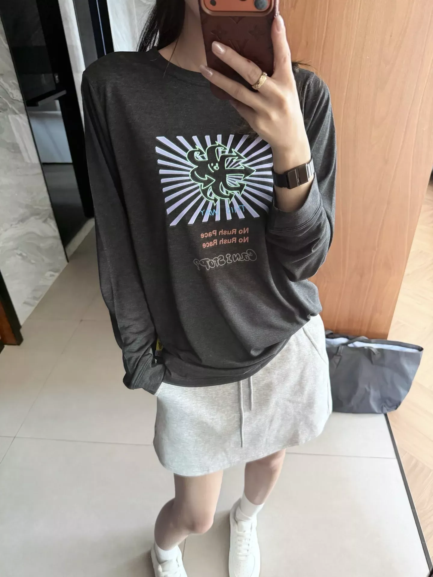 안코라우 아트 프린트 여성용 긴소매 티셔츠 상세 이미지 68