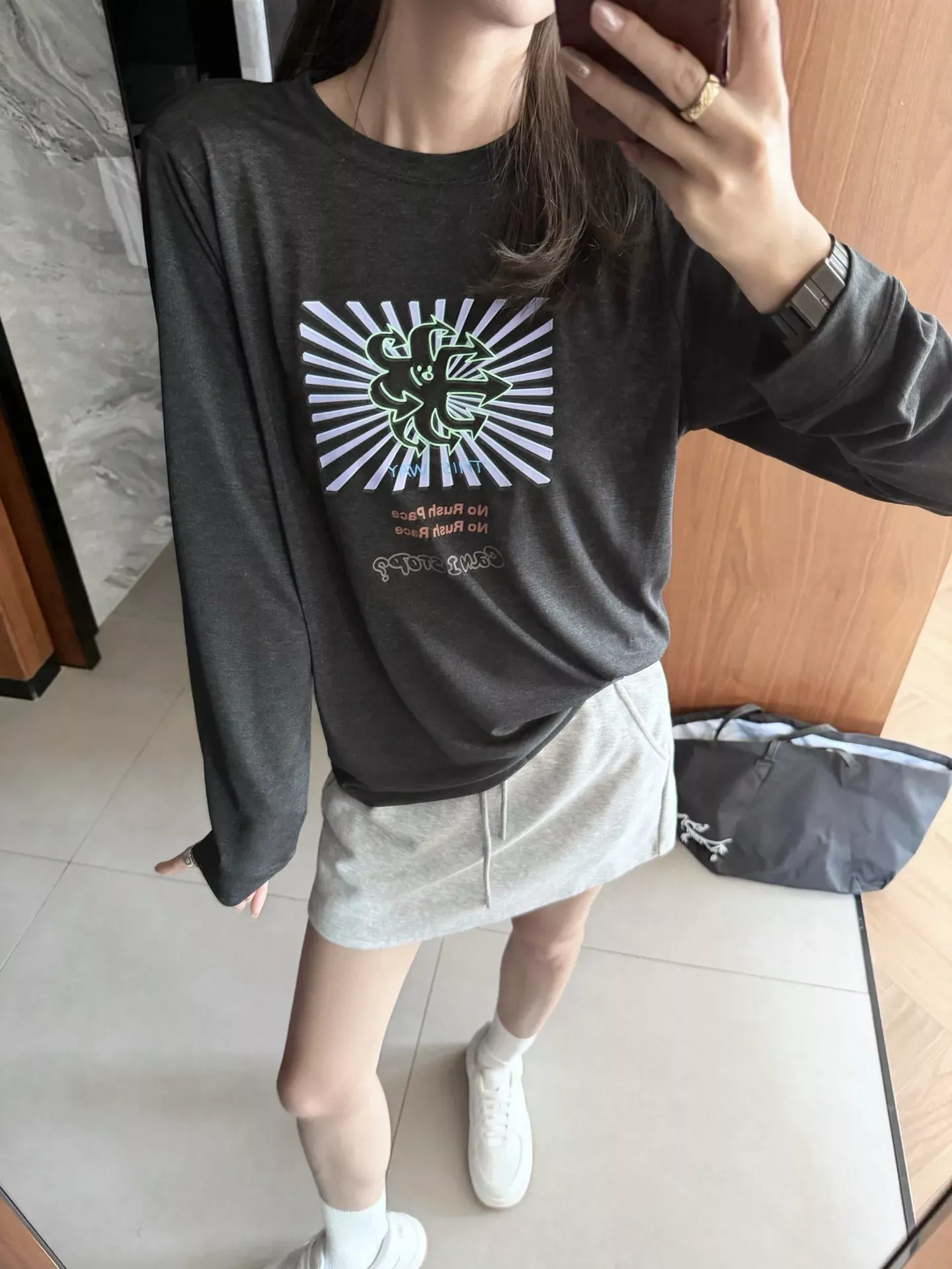 안코라우 아트 프린트 여성용 긴소매 티셔츠 상세 이미지 70