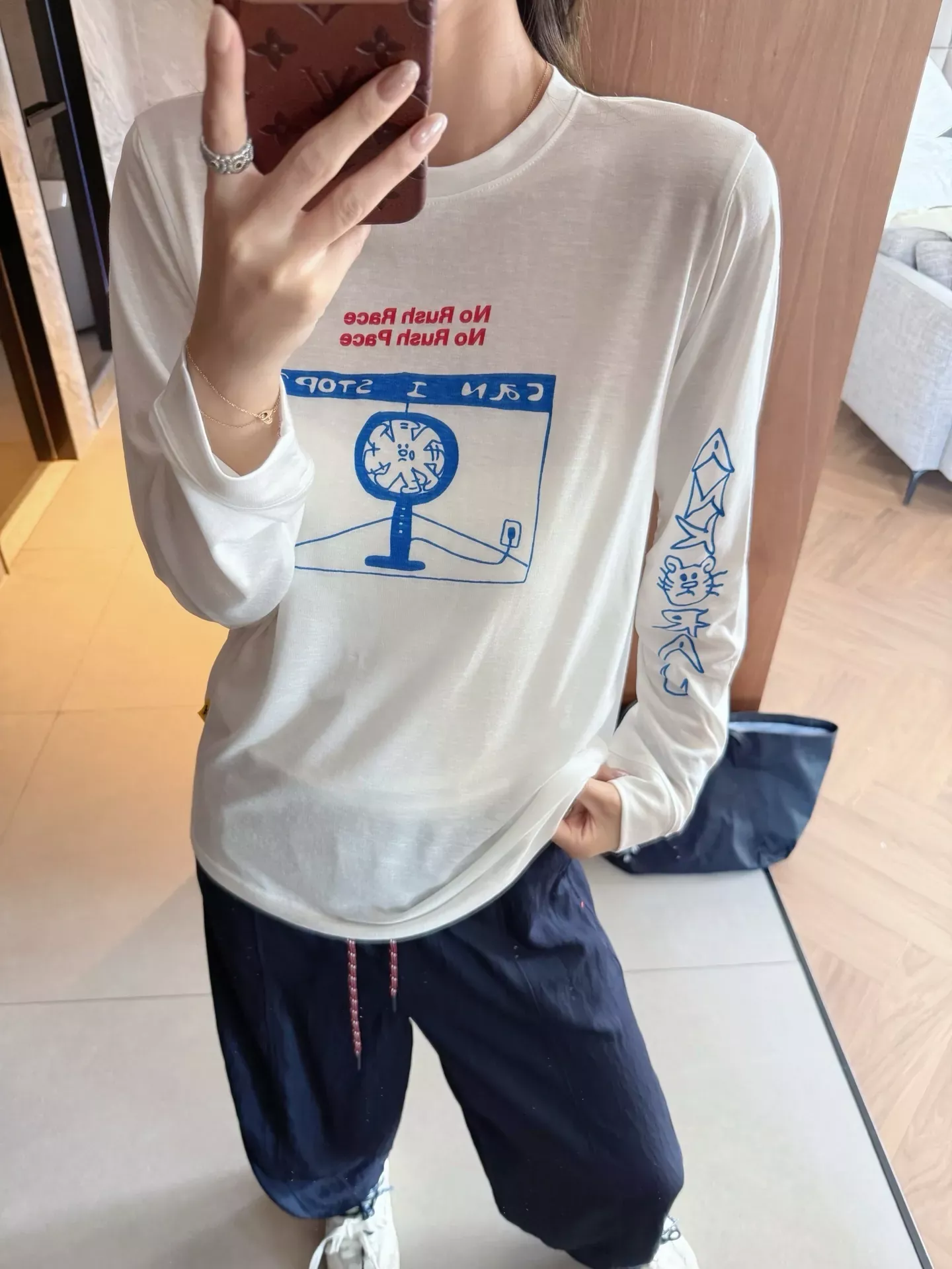 안코라우 아트 프린트 여성용 긴소매 티셔츠 상세 이미지 76