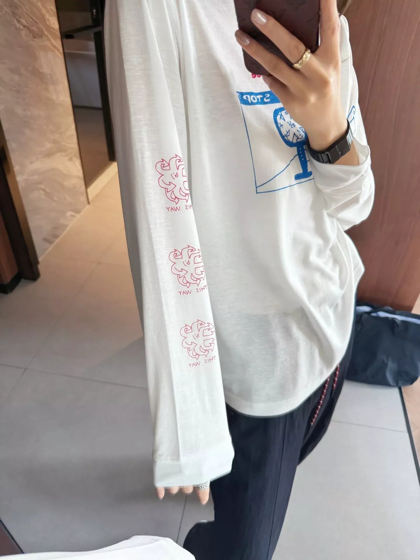 안코라우 아트 프린트 여성용 긴소매 티셔츠 상세 이미지 78