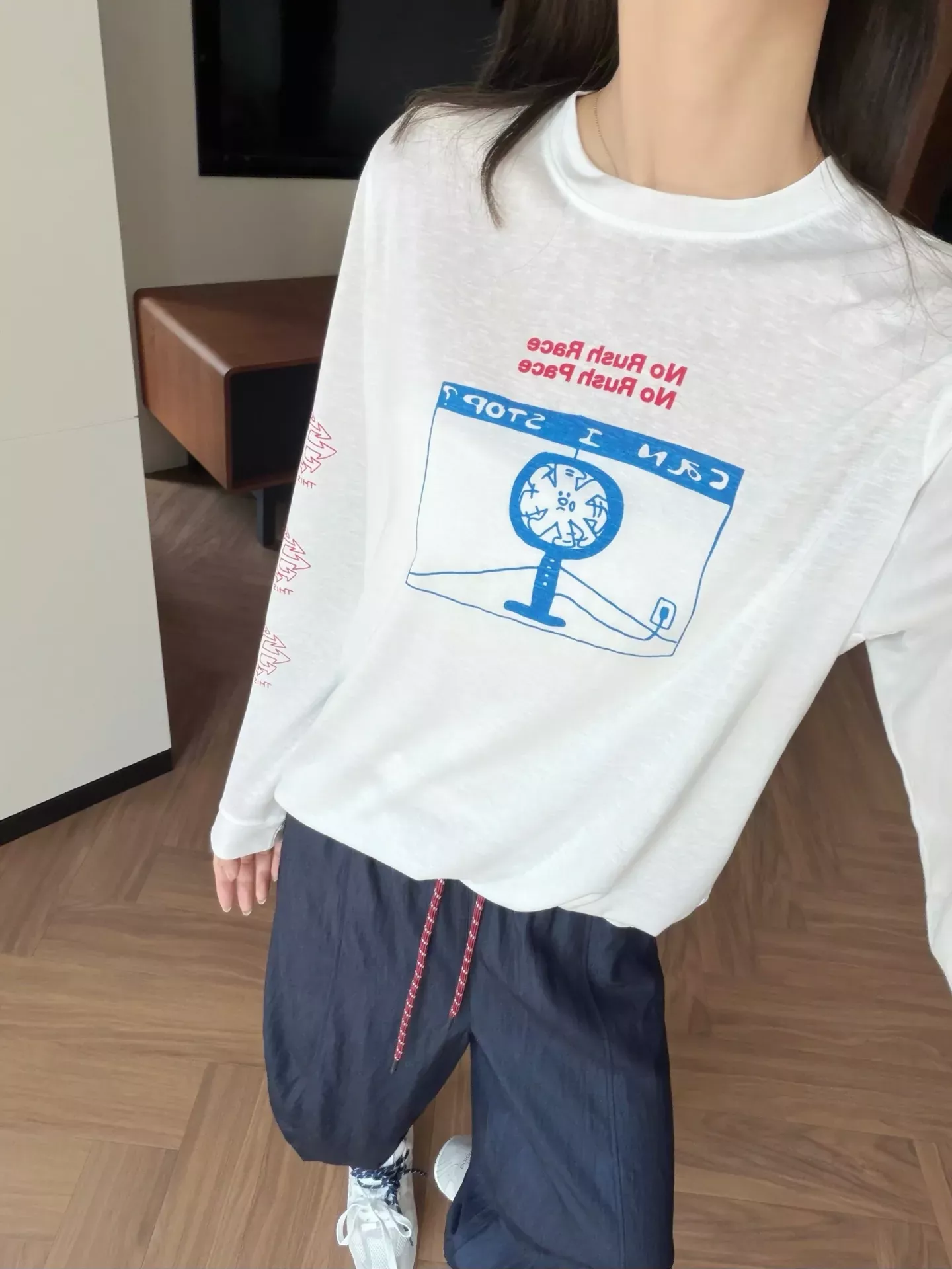 안코라우 아트 프린트 여성용 긴소매 티셔츠 상세 이미지 80