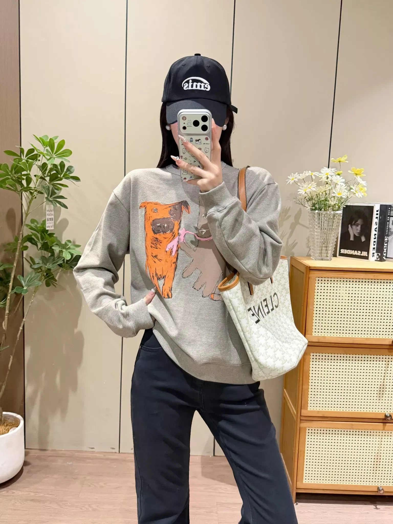 제이엔비와이 핸드드로잉 캣독 프린트 여성용 맨투맨 티셔츠 상세 이미지 29