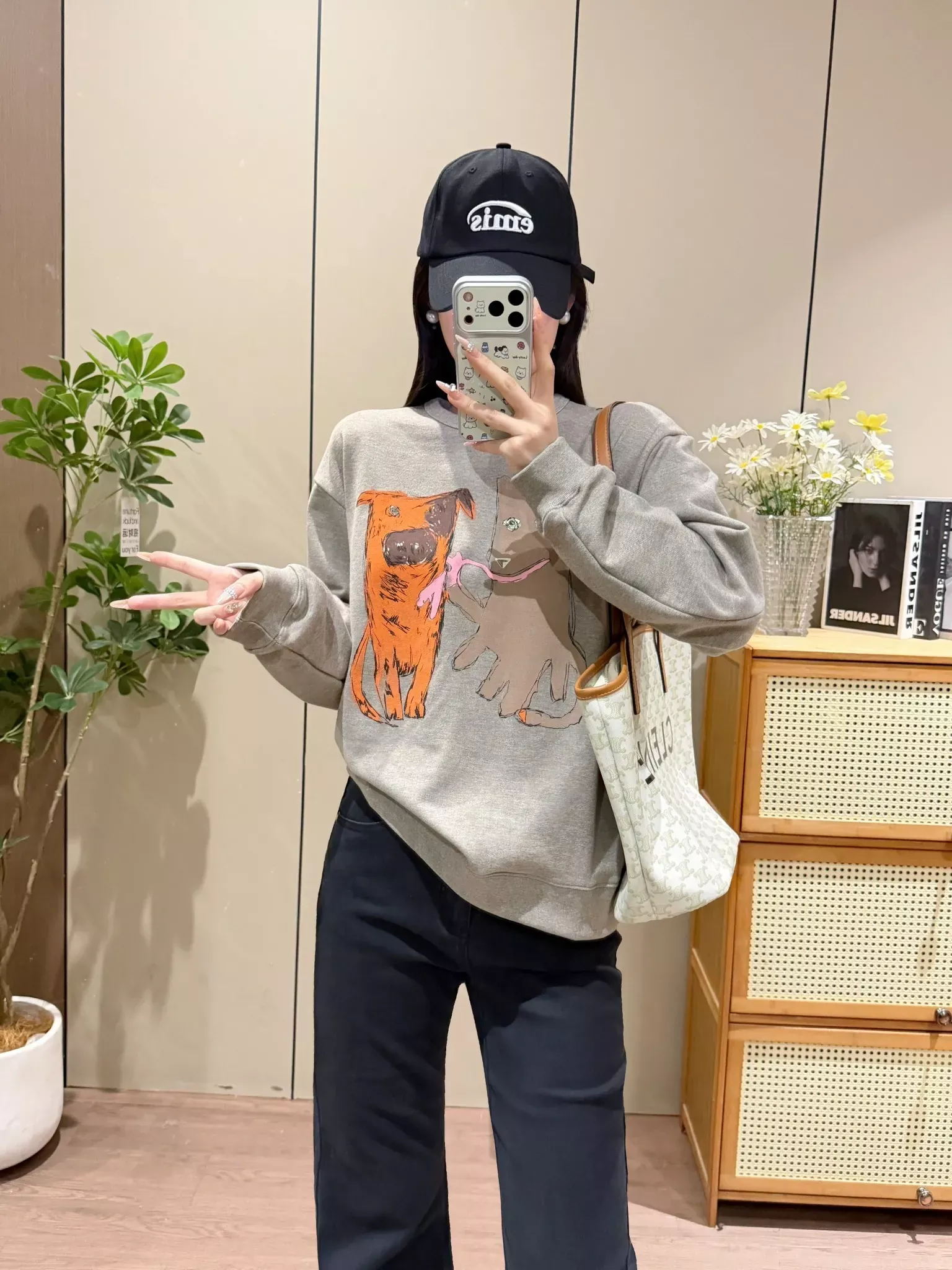 제이엔비와이 핸드드로잉 캣독 프린트 여성용 맨투맨 티셔츠 상세 이미지 33