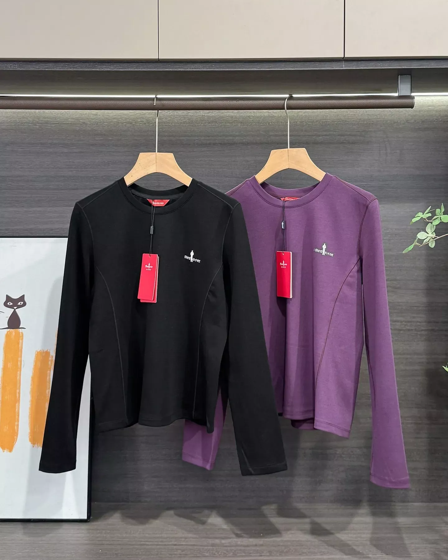비음러펀 텐셀 울 혼방 라운드 여성용 긴소매 티셔츠 상세 이미지 1