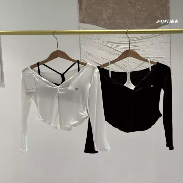 룰루레몬 배색 이너 레이어드 여성용 긴소매 티셔츠